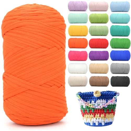T-Shirt-Garn zum Häkeln, orangefarbenes T-Shirt, weicher, elastischer Stoff, grob, dick, T-Shirt-Häkelgarn zum Häkeln, Stricken, Anfänger, Handstricken für Taschen/Basteln/Heimdekoration, Orange T-Shirt-Garn zum Häkeln, orangefarbenes T-Shirt, weicher, elastischer Stoff, grob, dick, T-Shirt-Häkelgarn zum Häkeln, Stricken, Anfänger, Handstricken für Taschen/Basteln/Heimdekoration, Orange von YARFOFUN