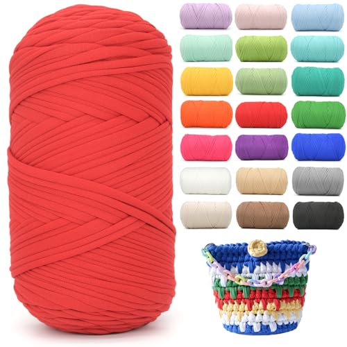 T-Shirt-Garn zum Häkeln, rotes T-Shirt, weicher, elastischer Stoff, grob, dick, T-Shirt-Häkelgarn zum Häkeln, Stricken, Anfänger, Handstricken für Taschen/Basteln/Heimdekoration, 400 g, Rot T-Shirt-Garn zum Häkeln, rotes T-Shirt, weicher, elastischer Stoff, grob, dick, T-Shirt-Häkelgarn zum Häkeln, Stricken, Anfänger, Handstricken für Taschen/Basteln/Heimdekoration, 400 g, Rot von YARFOFUN