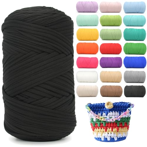 T-Shirt-Garn zum Häkeln, schwarzes T-Shirt, weicher, elastischer Stoff, grob, dick, T-Shirt-Häkelgarn zum Häkeln, Stricken, Anfänger, Handstricken für Taschen/Basteln/Heimdekoration, 400 g, Schwarz T-Shirt-Garn zum Häkeln, schwarzes T-Shirt, weicher, elastischer Stoff, grob, dick, T-Shirt-Häkelgarn zum Häkeln, Stricken, Anfänger, Handstricken für Taschen/Basteln/Heimdekoration, 400 g, Schwarz von YARFOFUN