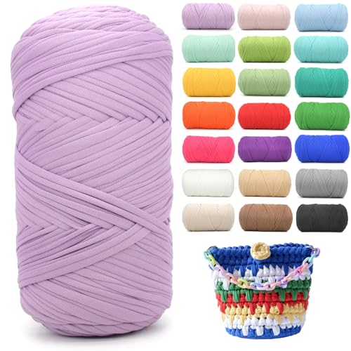 T-Shirt-Garn zum Häkeln, violettes T-Shirt, weicher, elastischer Stoff, grob, dick, T-Shirt-Häkelgarn zum Häkeln, Stricken, Anfänger, Handstricken für Taschen/Basteln/Heimdekoration, Hellviolett, 400 T-Shirt-Garn zum Häkeln, violettes T-Shirt, weicher, elastischer Stoff, grob, dick, T-Shirt-Häkelgarn zum Häkeln, Stricken, Anfänger, Handstricken für Taschen/Basteln/Heimdekoration, Hellviolett, 400 von YARFOFUN