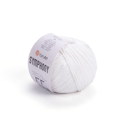 YARN ART Symphony Baumwollmischgewebe, Frühlings- und Sommergarn, 80 % Baumwolle, 20 % Viskose, leichtes Baumwollgarn, geeignet für Frühlings- und Sommerkleider, 1201 cm, 48 g (2101) von YARN ART