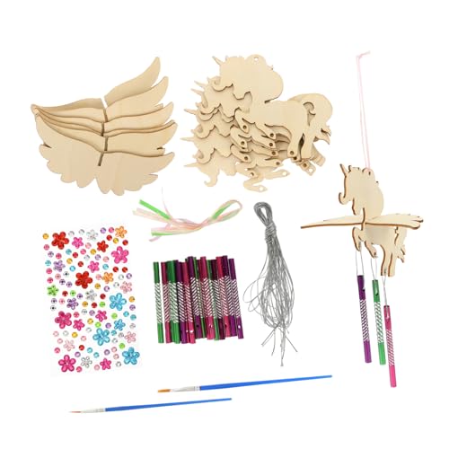 YARNOW 1 Satz DIY Windspiel aus Holz Unvollendete Tier Ausschnitte Bastelmaterial für Windspiele Kreatives Outdoor für Gartenpartys und Kinderbasteleien Einhörner Stäbe von YARNOW