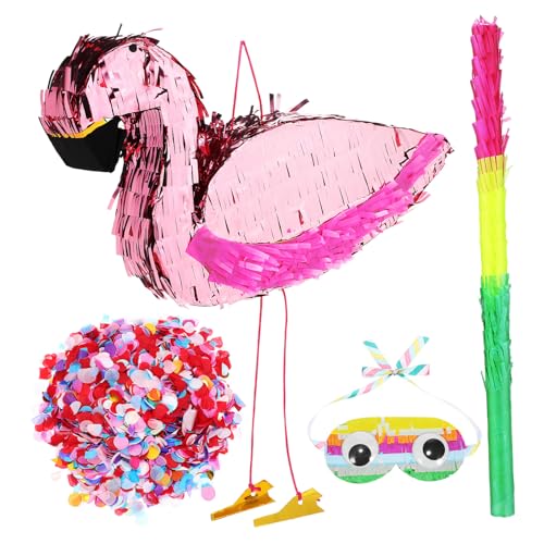 YARNOW 1 Satz Flamingo Pinata mit Augenmaske Pinata Stick und Bunten Füllstücken Lustige Party Dekoration für Kindergeburtstage und Feiern Geeignet für Piñata Spiele und Geburtstagsdeko von YARNOW