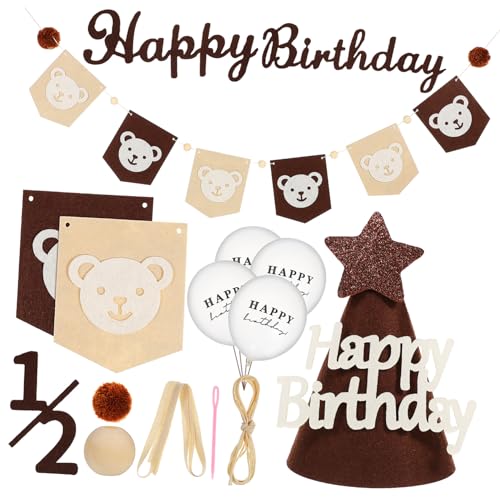 YARNOW 1 Satz Geburtstagsdekoration Bär Geburtstagsbanner Geburtstagsmütze und Luftballons für Unvergessliche Einfach Aufzubauen Robustes Material Niedliches Design YARNOW 1 Satz Geburtstagsdekoration Bär Geburtstagsbanner Geburtstagsmütze und Luftballons für Unvergessliche Einfach Aufzubauen Robustes Material Niedliches Design von YARNOW