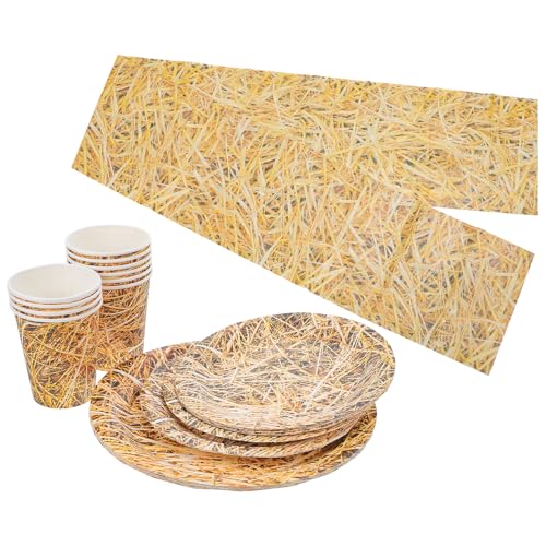 YARNOW 1 Set Papiergeschirr: Heu-Tischdekoration mit 7"/9" Teller, Pappbecher und Heuballen-Tischdecke – Wild-West-Partyzubehör, Cowboy-Party-Dekorationen YARNOW 1 Set Papiergeschirr: Heu-Tischdekoration mit 7"/9" Teller, Pappbecher und Heuballen-Tischdecke – Wild-West-Partyzubehör, Cowboy-Party-Dekorationen von YARNOW