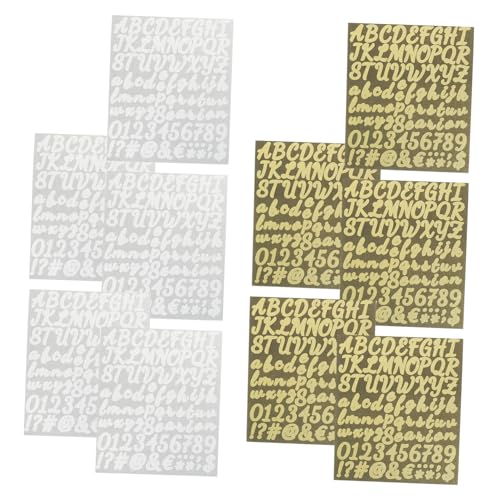YARNOW 10 Blatt Glitzernde Vinylbuchstaben und Zahlen Aufkleber Selbstklebende Deko Sticker für Diy Basteln Geeignet für Glatte Oberflächen Wie Briefkästen Flaschen und Mehr von YARNOW