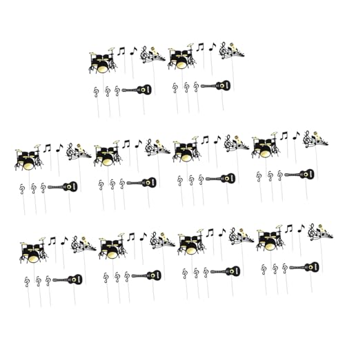 YARNOW 10 Sätze Teiliges Musik Kuchen Dekor mit Gitarren und Schlagzeug Motiven Schwarze Musiknoten Cupcake Topper für Rock Geburtstagsparty Großzügige Menge für Musiker und von YARNOW