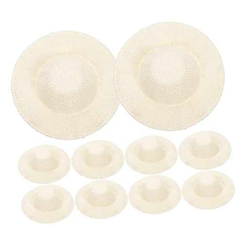 YARNOW 10 Stück Mini Strohhutspielzeugzubehör Mini-Hüte Gewebte Zubehör für die Puppenherstellung Mini-Strohhüte klein Puppenhüte zum Basteln Strohhüte basteln Stoff Beige von YARNOW