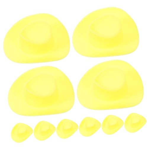 YARNOW 10 Stück Mini Western Cowboy Hüte aus Kunststoff Gelb Winzige Puppenhüte Dekorativ für Party DIY Puppenhaus Schmuck und Bastelprojekte Vielseitiges Zubehör für Kleine Figuren von YARNOW