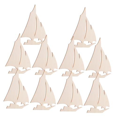 YARNOW 10 Stück Segelboot-Dekoration aus Holz Stranddekoration für zu Hause nautische Tischdeko unbehandeltes Holz zum Basteln unvollendete Meeresausschnitte hölzern Beige von YARNOW