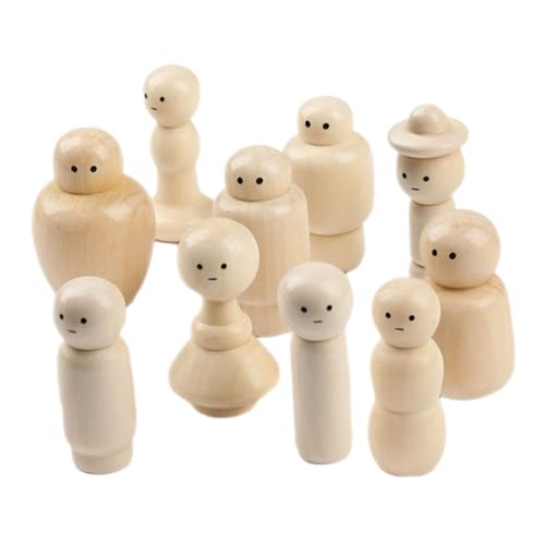 YARNOW 10 Stück Unbemalte Holzfiguren Diy Peg Dolls für Bastelprojekte Holzpuppen zum Bemalen Kreative Spielzeuge für Dekorationen für Zuhause und Partys von YARNOW