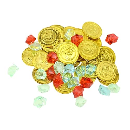 YARNOW 114Stücke Piraten Goldmünzen und Edelsteine Set Teiliges für Umweltfreundliche Plastikmünzen und Schmucksteine für Piratenpartys und Schatzsuchen Mitgebsel für Jungen von YARNOW