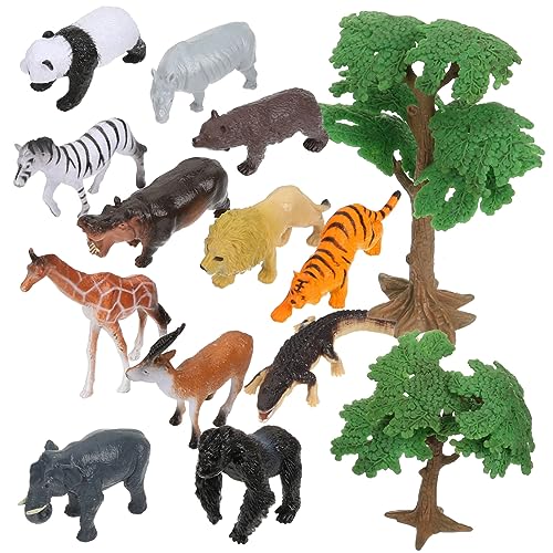 YARNOW 14 Stück Teiliges Set Mini Tierfiguren Dschungeltiere für Sandtisch Mikrolandschaft Dekoration Tiere und Bäume Realistische Designs für Mini und Tischdekoration von YARNOW