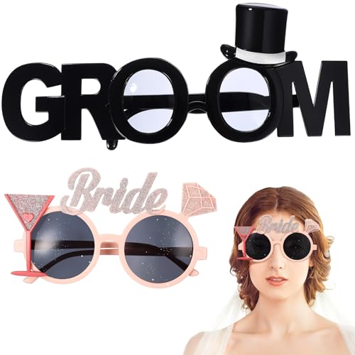 YARNOW 2 Stück Brautparty-brillen aus Kunststoff für Den Bräutigam, Die Braut, Junggesellenabschied, Foto-requisiten, Brautbrillen, Hochzeits-party-gastgeschenke von YARNOW