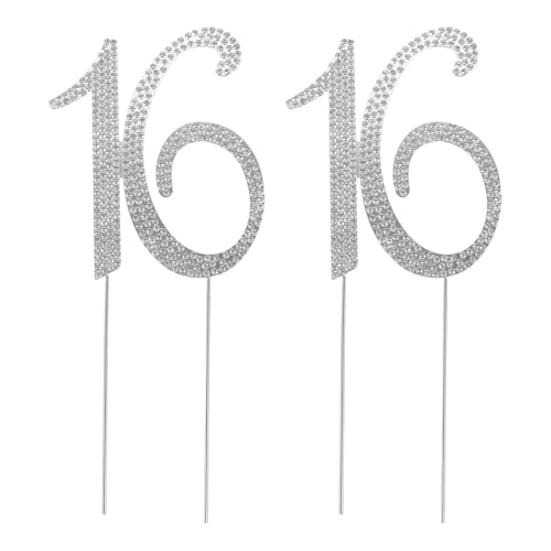 YARNOW 2 Stück Funkelnde Strass Zahl Cake Topper Silber Wiederverwendbare Geburtstagstorten Dekoration Leicht zu Platzieren für Jubiläums Geburtstagsfeiern von YARNOW