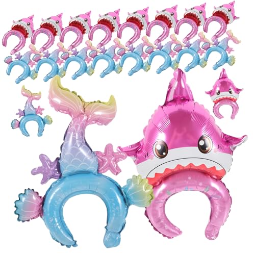 YARNOW 20 Stück Meerjungfrau Stirnbandhai Stirnband Luftballons Blau klein schwimmt Ballonstirnbänder Party Ballons mit Stirnband dekorative Stirnbänder Stirnbandballon Aluminiumfolie von YARNOW