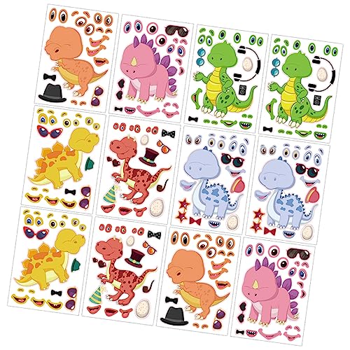 YARNOW 24 Stück DIY Dinosaurier Aufkleber Lustige Puzzle Sticker für Kindergeburtstag Bastelbedarf und Partydekoration Mitgebsel und Kreative Deko für Dino Themenfeiern von YARNOW