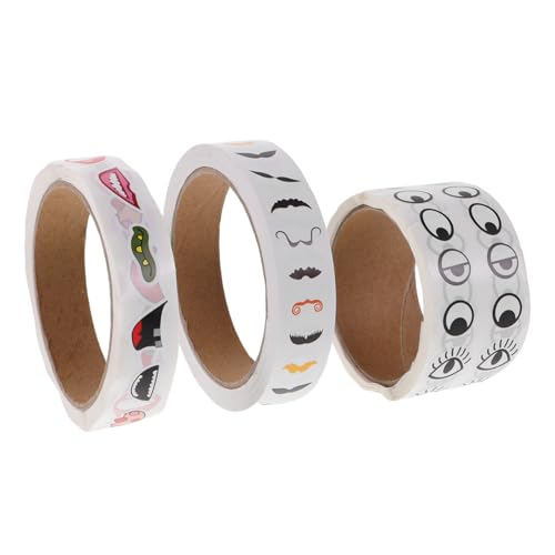 YARNOW 3 Rollen Kreative Selbstklebende Cartoon Augen Mund Schnurrbart Aufkleber für DIY Bastelprojekte Farbenfrohe Sticker für Notizbücher und Gesichtsdekorationen von YARNOW