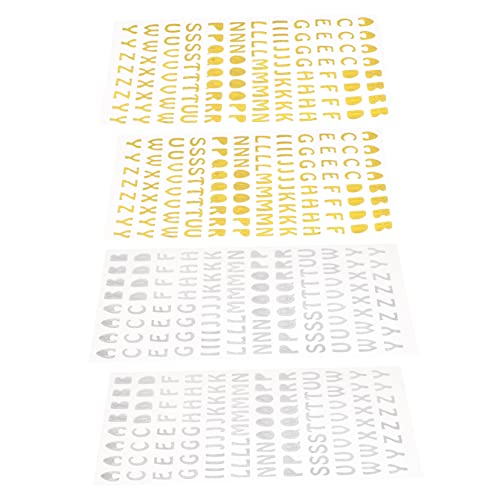 YARNOW 4 Blätter Gold und Silberfarbene Buchstabenaufkleber Selbstklebende Sticker für Diy Scrapbooking Teiliges Set Geeignet für Kreative Projekte und Dekoration Glatten Oberflächen von YARNOW