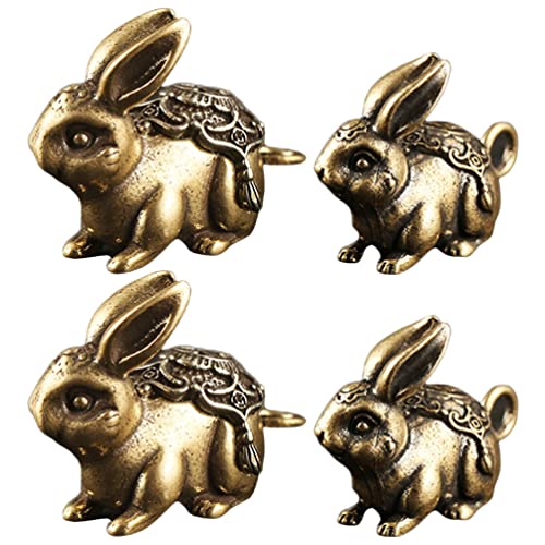 YARNOW 4 Stück Messing-Kaninchen-Figur Kleiner Hase Hase Miniatur-Kaninchen-Statue Mini-Kaninchen Tier-Ornament Feng-Shui-Dekoration Für Chinesisches Neujahrsparty-Zubehör von YARNOW