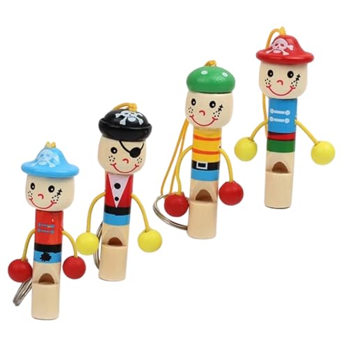 YARNOW 4Stücke Holz Pfeifen Für Süße Cartoon Piratenspielzeuge Musikalisches Mit Schlüsselanhänger Fördert Die Musikalischen Fähigkeiten Der Kleinen von YARNOW