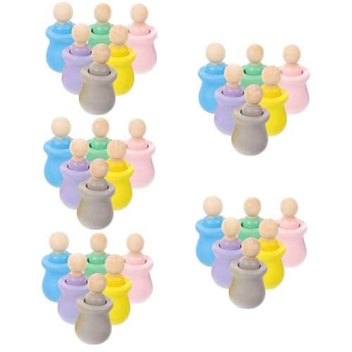 YARNOW 5 Sätze Holz Peg Dolls Unvollendete Holzfiguren Für Diy Bastelprojekte Und Kreative Handarbeiten Dekoration Von Zuhause Und Partys Zufällige Farbe 6 Stück * 5 von YARNOW