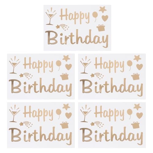 YARNOW 5 Stück Happy Birthday Ballonaufkleber aus Kunststoff mit Goldenen Buchstaben, Ballonaufkleber für Diy-partydekoration, Stil 3 von YARNOW