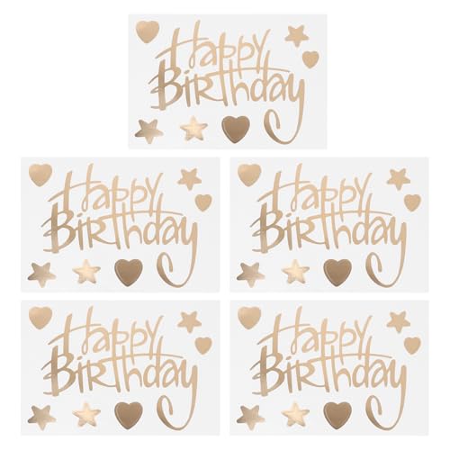 YARNOW 5 Stück Happy Birthday Ballonaufkleber aus Kunststoff mit Goldenen Buchstaben, Ballonaufkleber für Diy-partydekoration, Stil 5 von YARNOW