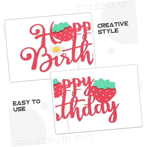 YARNOW 6 Stück Erdbeer Kuchendekoration Mädchen Kuchenaufsatz Happy Birthday Blumen Kuchenaufsatz Obst Mottoparty Erdbeer Geburtstagsdeko Mädchen Geburtstagsdekorationen Rotes von YARNOW