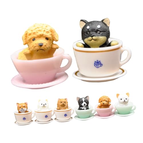YARNOW 8 Stück Katzen Und Hundepuppendekorationen Heimdekoration Katzenfiguren Puppenhauszubehör Katze In Tasse Realistische Süße Stofftiere Für Mädchen Kätzchenfiguren von YARNOW
