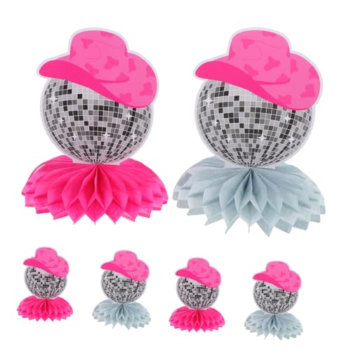YARNOW Disco Party Dekoration Teiliges mit Retro Rosa Western Cowboyhut und Bienenwaben Papierkugeln Bunte Disco Tischmittelstücke für Jahre Themenparty und Home Decorations von YARNOW