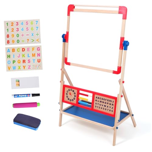 YARNOW Doppelseitige Staffelei aus Robustem Holz mit Abwischbarem Whiteboard und Kreidetafel Großer Zeichenfläche Klappbar und Vielseitig für Zeichnen Schreiben und Notizen Geeignet von YARNOW
