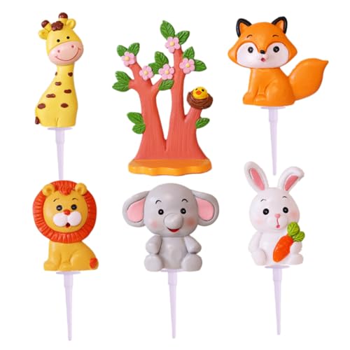 YARNOW Niedlichen Tier Tortenfiguren aus Polymer Giraffe Fuchs Kaninchen Elefant und Baum Dekoration für Kindergeburtstage und Themenfeiern von YARNOW