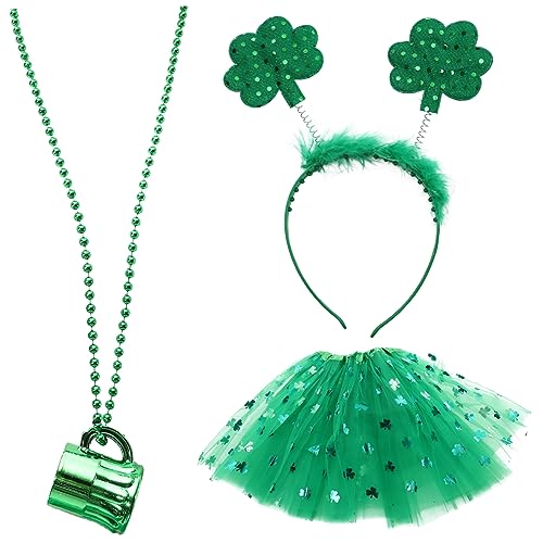 YARNOW Patrick's Day Kostüm Zubehör Teiliges Grün Shamrock Haarreif Tüllrock Perlenkette Partydekorationen für Damen und Herren Festliche Verkleidung YARNOW Patrick's Day Kostüm Zubehör Teiliges Grün Shamrock Haarreif Tüllrock Perlenkette Partydekorationen für Damen und Herren Festliche Verkleidung von YARNOW