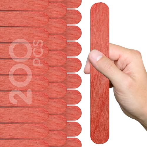 200 Stück Holz-Bastelstäbchen rot – 20,3 cm, Jumbo-Stielstäbchen, flach, zum Basteln, Holzstäbchen, rot, Jumbo-Bastelstäbchen für Bastelarbeiten, DIY, Lebensmittelqualität, Eis am Stiel von YARRD