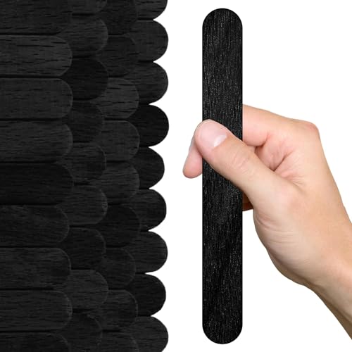 200 Stück große schwarze Holz-Bastelstäbe – 20,3 cm Jumbo-Stiele für Bastelarbeiten, riesige schwarze Stieleisstäbe, flache Stäbe, Jumbo für Heimwerker von YARRD
