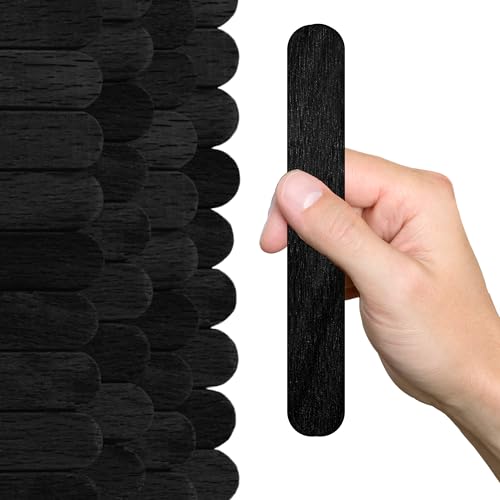 200 Stück schwarze Holz-Bastelstäbe 15,2 cm – 1,7 cm Breite x 15,2 cm Länge, schwarze Bastelstäbe für DIY, Jumbo-Eis am Stiel, flache Stäbe, breite Wachs, flache Holzbedarf von YARRD