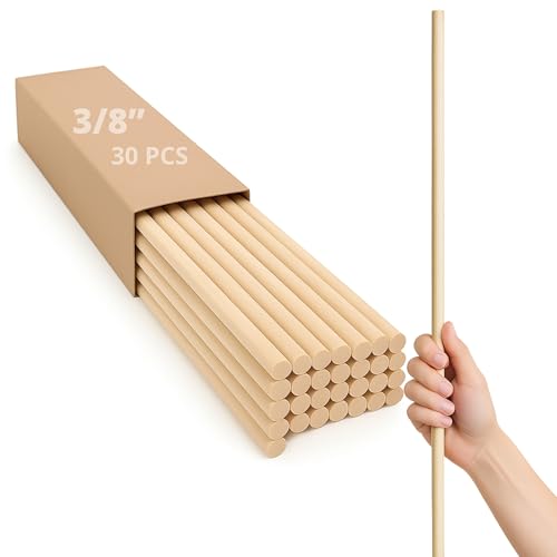 Birkendübelstangen zum Basteln, 3/8 x 24 unlackierte Holzdübelstäbe zum Basteln von Birkenholzstäbchen, 30 Stück Birkendübelstangen zum Basteln, 3/8 x 24 unlackierte Holzdübelstäbe zum Basteln von Birkenholzstäbchen, 30 Stück von YARRD