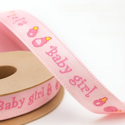 It's a Girl Ribbon Babyparty-Set – 100 rosa Satinschleifen und 9,1 m Spule mit Aufschrift "It's a Girl" für Gastgeschenke, Geschenke und Bastelarbeiten, Babyparty-Dekorationen aus Polyestergewebe von YARRD