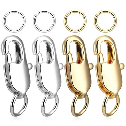 YASUOA 2 Stück silberne Karabinerverschlüsse und 2 Stück 14 Karat Gold Halskettenverschluss mit geschlossenen Binderingen für selbstgemachte Armbänder, Halsketten oder Schmuckherstellung, hergestellt YASUOA 2 Stück silberne Karabinerverschlüsse und 2 Stück 14 Karat Gold Halskettenverschluss mit geschlossenen Binderingen für selbstgemachte Armbänder, Halsketten oder Schmuckherstellung, hergestellt von YASUOA