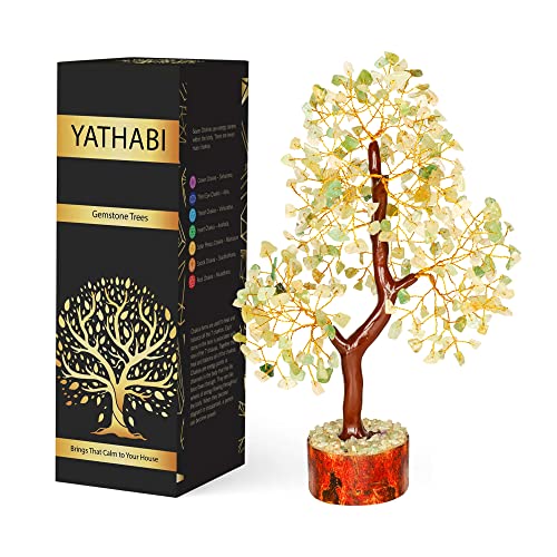 YATHABI Gr眉ner Jade Feng Shui Edelstein Heilkristall Baum Bonsai Gl眉ck Gl眉ck, Reichtum Wohlstand Spirituelles Geschenk & Heimdeko Golddraht (Gr枚脽e: 25,4-30,5 cm) von YATHABI