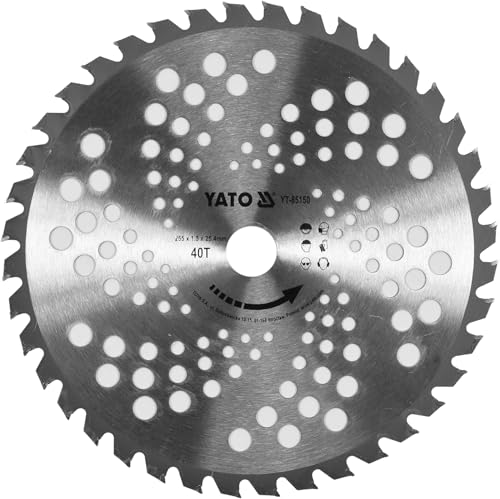 YATO Profi Sägeblatt für Motorsense, Durchmesser: 255 mm (25,5 cm), Aufnahme: 25,4 mm, 40 Zähne, aus massivem Hartmetall, stabil scharf langlebig, Freischneider Grasmesser Trimmer Kreissägeblatt von YATO