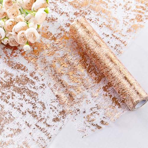 YATOJUZI Roségold-Tischläufer, 100 cm, Metallic-Folie, dünnes Netzgewebe, Pailletten-Glitzer, rotgoldene Tischdekoration, Tafelaufsätze für Hochzeit, Geburtstag, Weihnachten, Party (eine Rolle) von YATOJUZI