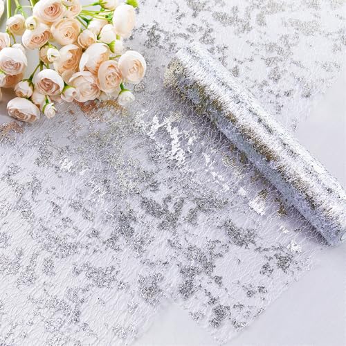 YATOJUZI Silberner Tischläufer, 90 cm, Metallic-Folie, dünnes Netzgewebe, Pailletten-Glitzer, silberfarbene Tischdekoration, Tafelaufsätze für Hochzeit, Geburtstag, Weihnachten, Party (eine Rolle) YATOJUZI Silberner Tischläufer, 90 cm, Metallic-Folie, dünnes Netzgewebe, Pailletten-Glitzer, silberfarbene Tischdekoration, Tafelaufsätze für Hochzeit, Geburtstag, Weihnachten, Party (eine Rolle) von YATOJUZI