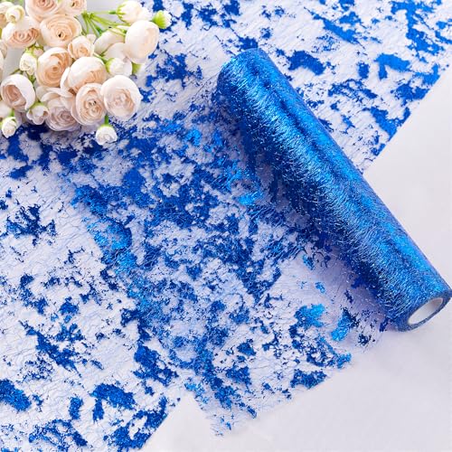 YATOJUZI Tischläufer in Blau, 100 cm, Metallic-Folie, dünnes Netzgewebe, Pailletten-Glitzer, blaue Tischdekoration, Tafelaufsätze für Hochzeit, Geburtstag, Weihnachten, Party (eine Rolle) von YATOJUZI