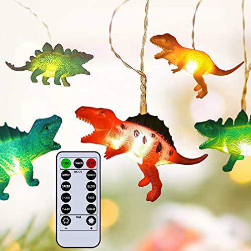 YATOSEEN LED Dinosaurier Lichterkette, 2M 10LED Spielzeug, Super Lustige Dinosaurier Lichterkette mit Fernbedienung, Batteriebetriebene Dino-Lichter für Outdoor-Innen-Kinderzimmer-Dekoration von YATOSEEN