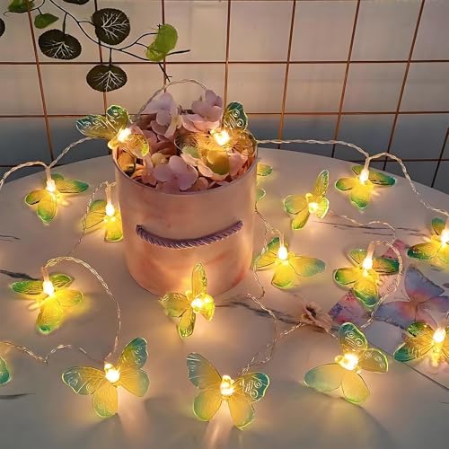YATOSEEN Schmetterlings Lichterkette, 3M 20 LED Schmetterlings Lichterkette, Batterie oder USB Betriebene Lichter für Kinder im Innen- und Außenbereich, Beleuchtungsdekoration(Gelb) von YATOSEEN