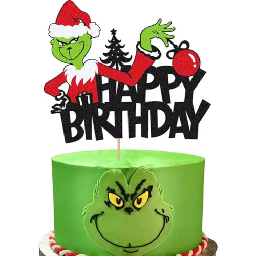 YATOSEN Grinch Cupcake Topper Weihnachten Food Fruit Picks für Party Kuchen Dessert Dekoration (Stil A) von YATOSEN