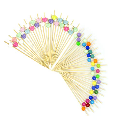 200 Cocktail Stick Cocktailspieße Spieße Holz Zahnstocher Fruchtstangen Bambus Picks Food Sticks 12cm (Farbige) von YAVO-EU