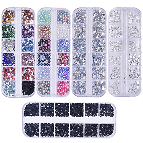 5500 Stück Nail Art Strasssteine Nagel Kunst Strass 5 Boxen Flache Rückseite Diamanten Kristalle Chamäleon Perlen Edelsteine von YAVO-EU